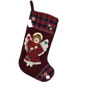 World Bazaars 3D Angel Red Plaid Christmas Stocking Singing Silent Night NEW